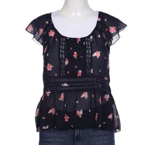 Abercrombie & Fitch Floral Sheer Flutter Sleeve Crochet Detail Top Size Small